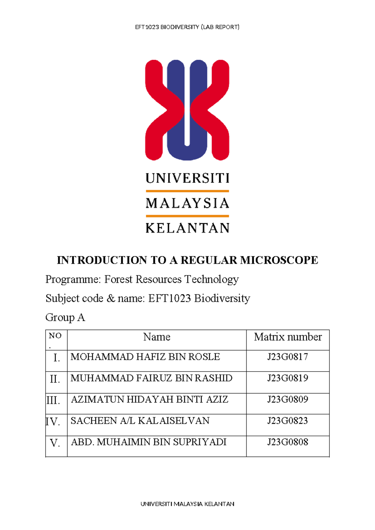 Experiment 1 ( Introduction TO A Regular Microscope) - INTRODUCTION TO ...