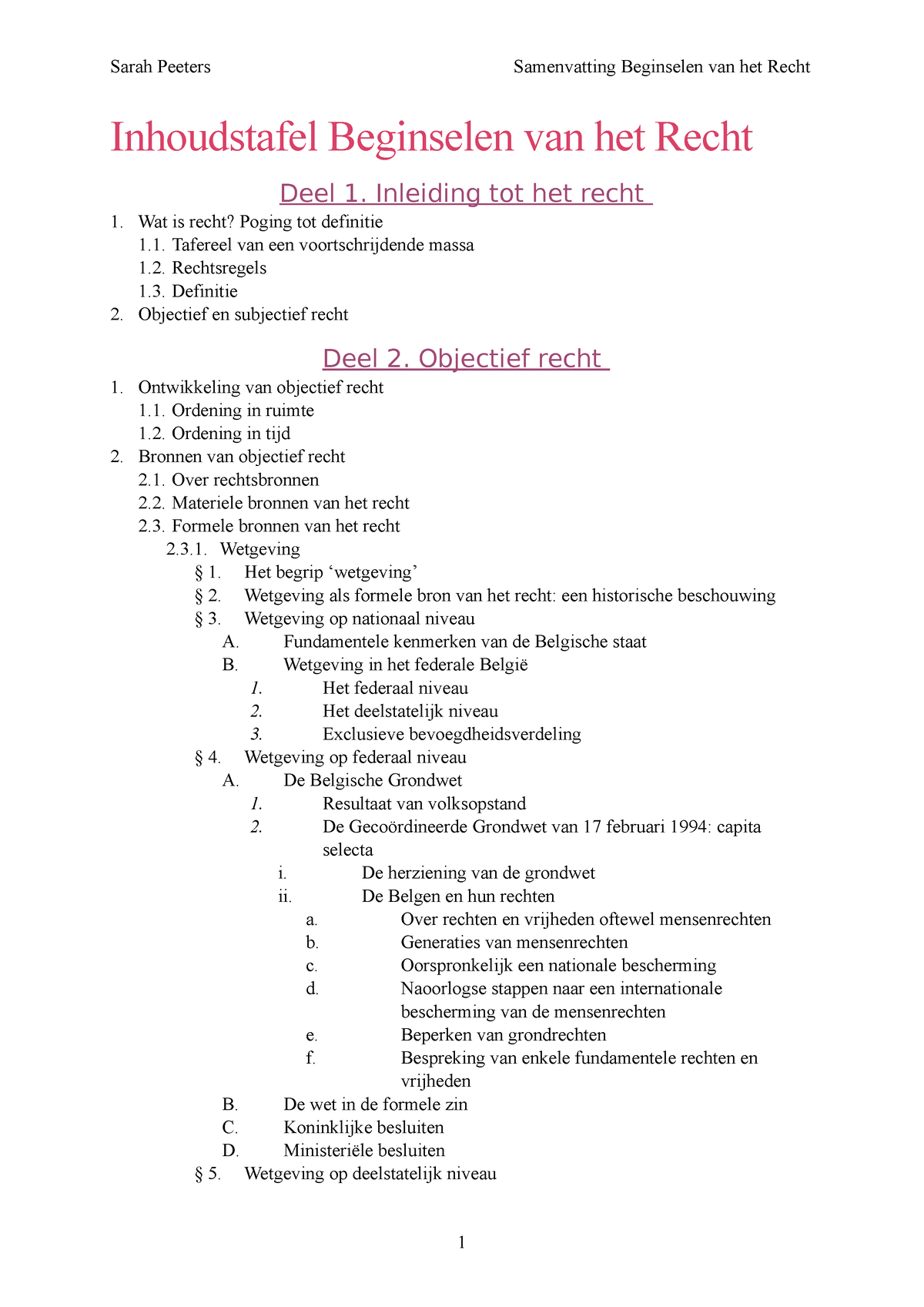 Samenvatting Beginselen Van Het Recht - Inhoudstafel Beginselen Van Het ...