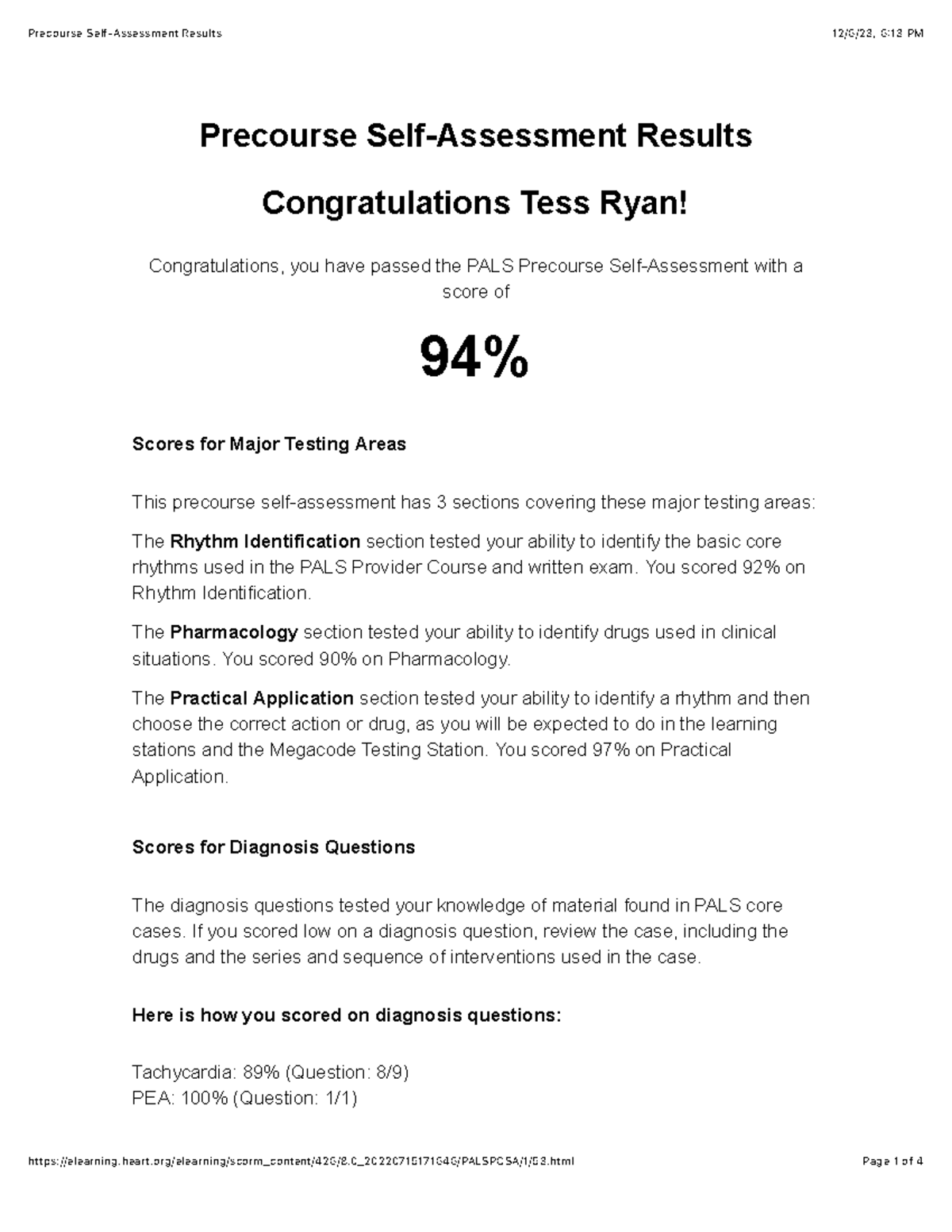 PALS Precourse Self-Assessment Results - Precourse Self-Assessment ...