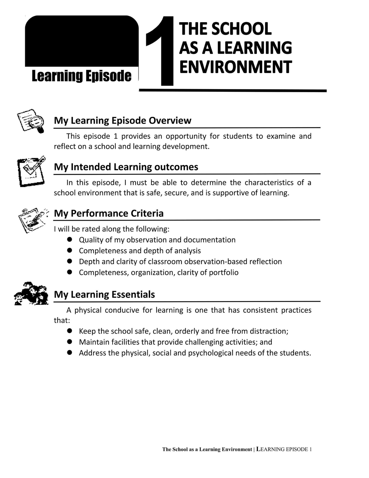 FS 1 - good - THE SCHOOL AS A LEARNING ENVIRONMENT Learning Episode My ...