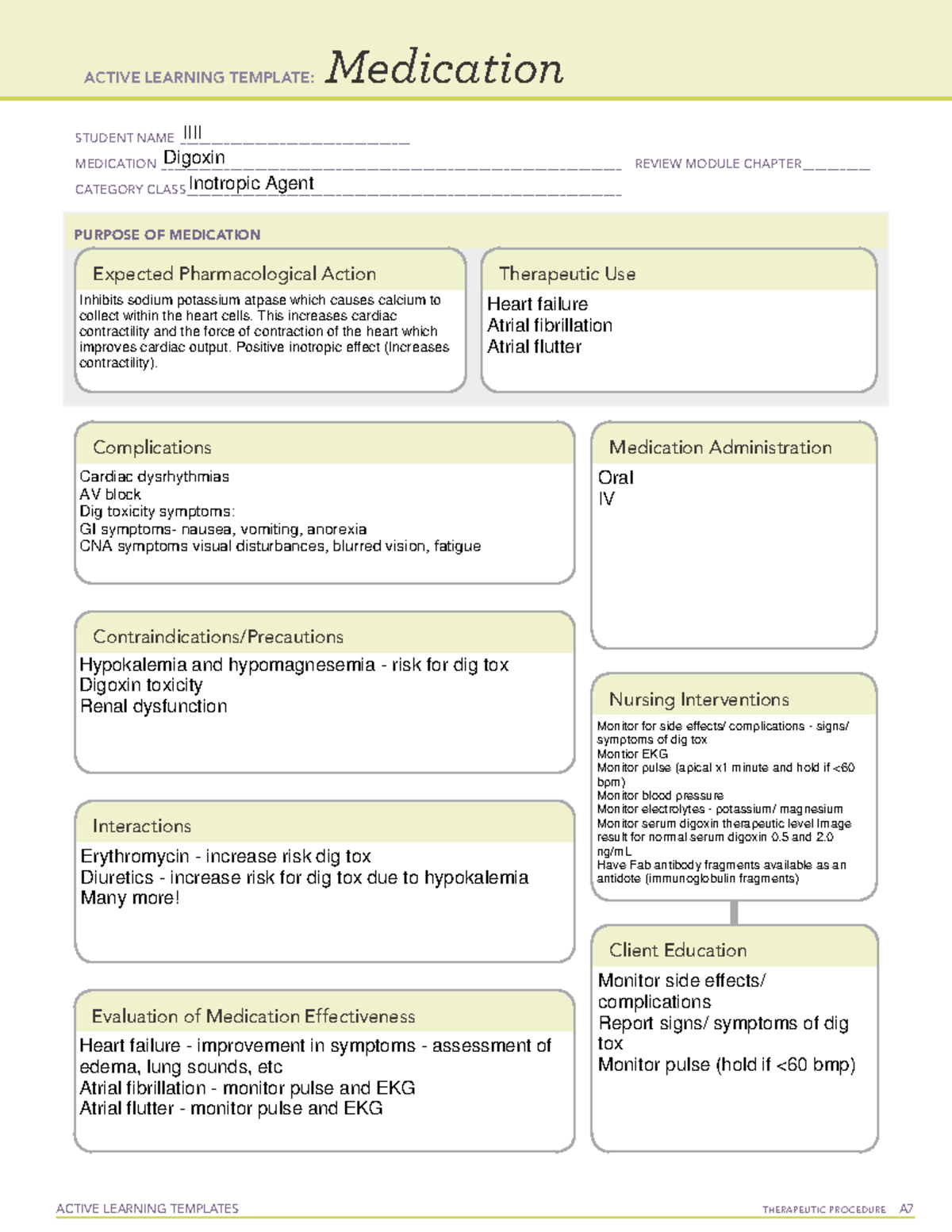 Digoxin2 Digoxin ACTIVE LEARNING TEMPLATES THERAPEUTIC PROCEDURE A