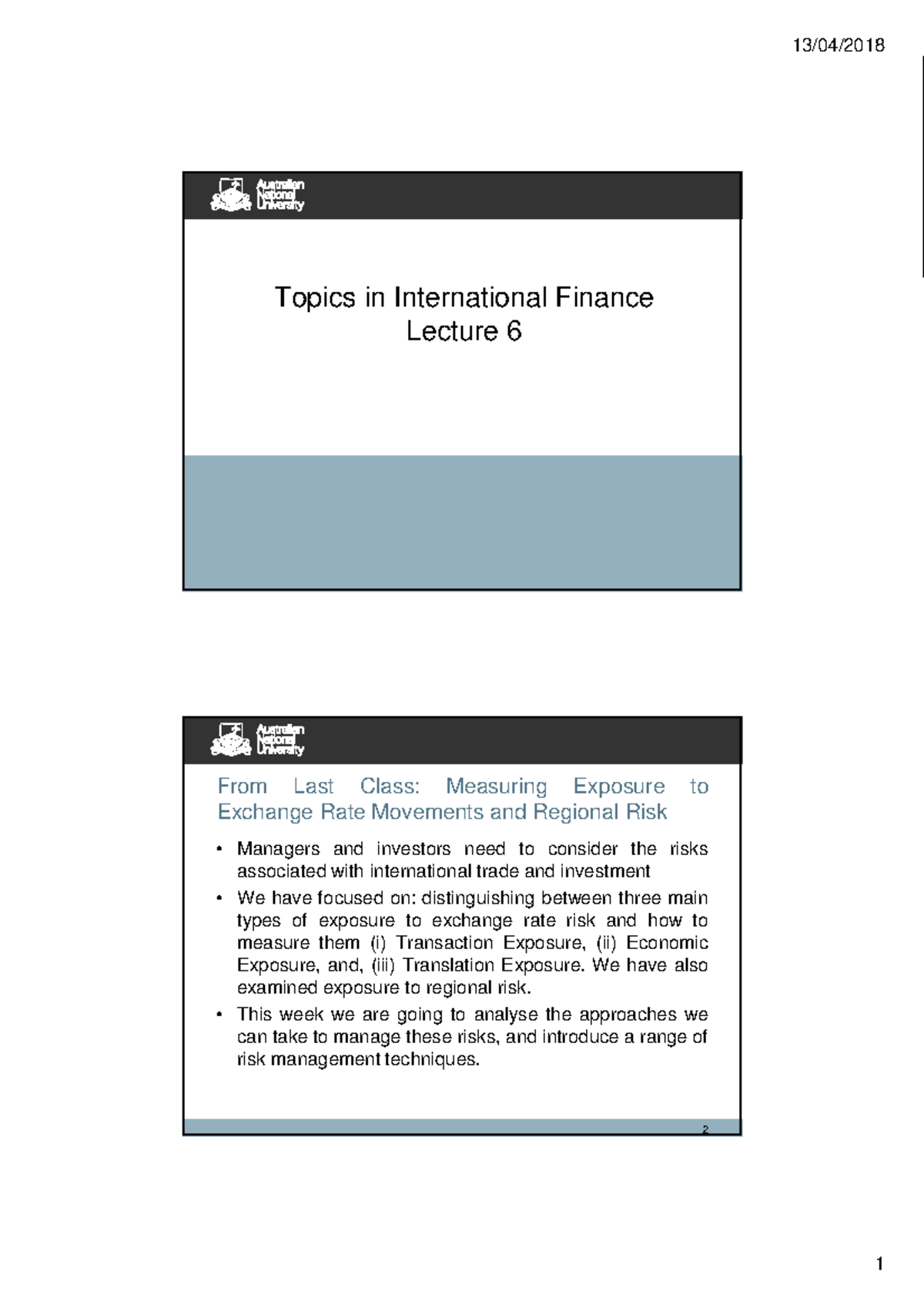 Lecture 6 - 13/04/2018 Topics in International Finance Lecture 6 From ...