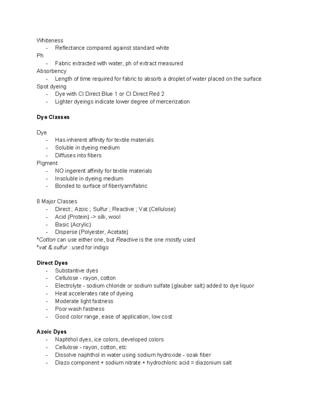 Tests Before Dyeing and Types of Dyes - Whiteness - Reflectance ...