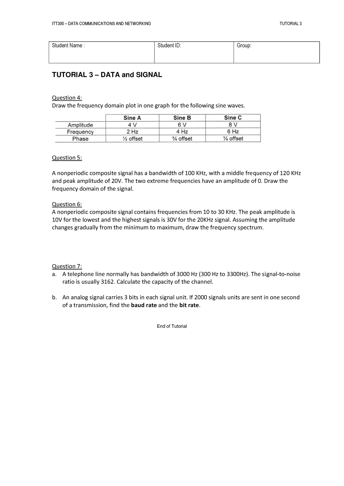 Tutorial 3(b) Stud Task - ITT300 – DATA COMMUNICATIONS AND NETWORKING ...