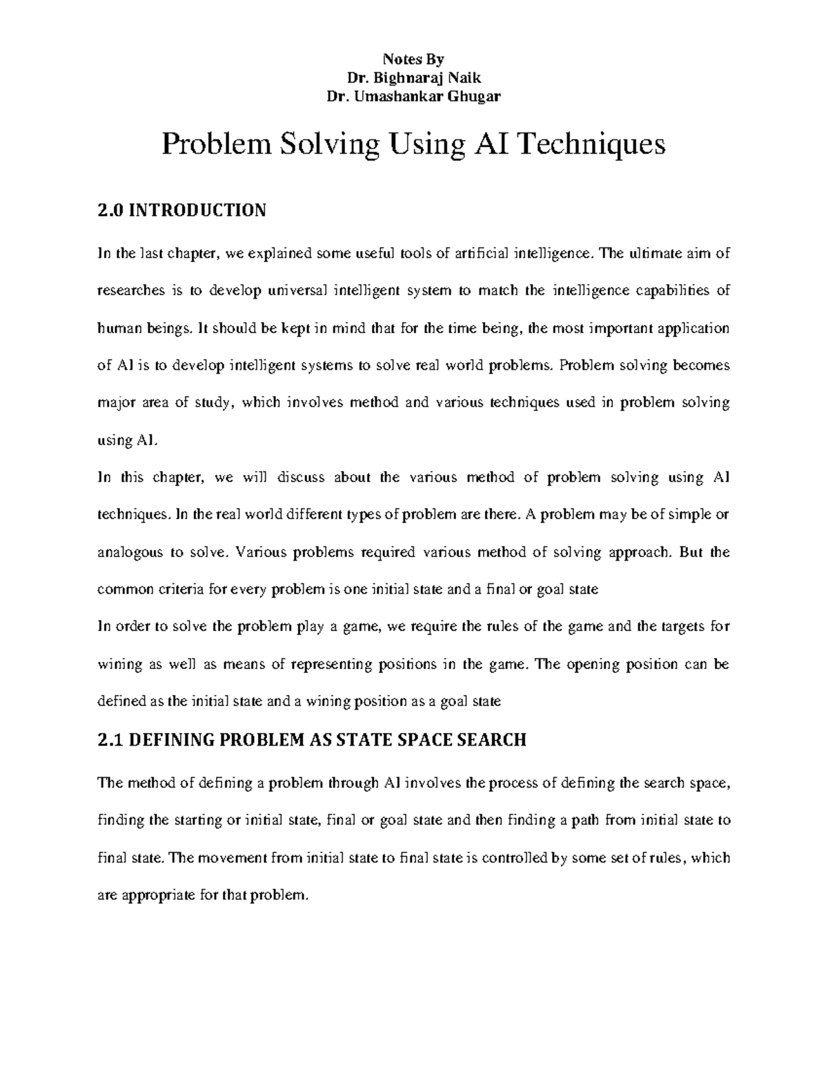 Problem Solving Using AI Techniques No Copy - Dr. Bighnaraj Naik Dr ...