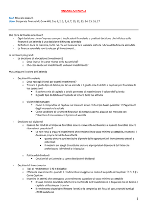 Formulario Finanza Aziendale - FORMULARIO FINANZA AZIENDALE F+ ΔP P0 -  RENDIMENTO DI UN'ATTIVITA' : - Studocu