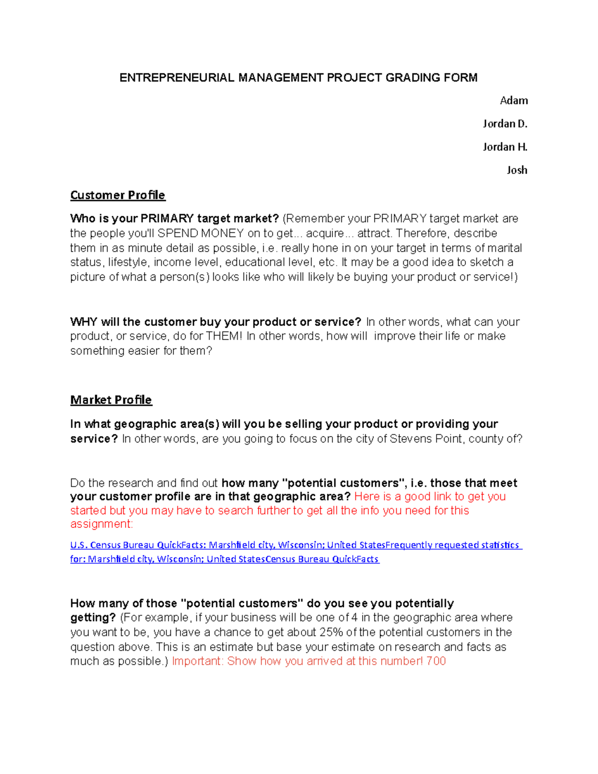 Entrepreneurial Management Project Grading Form - Studocu