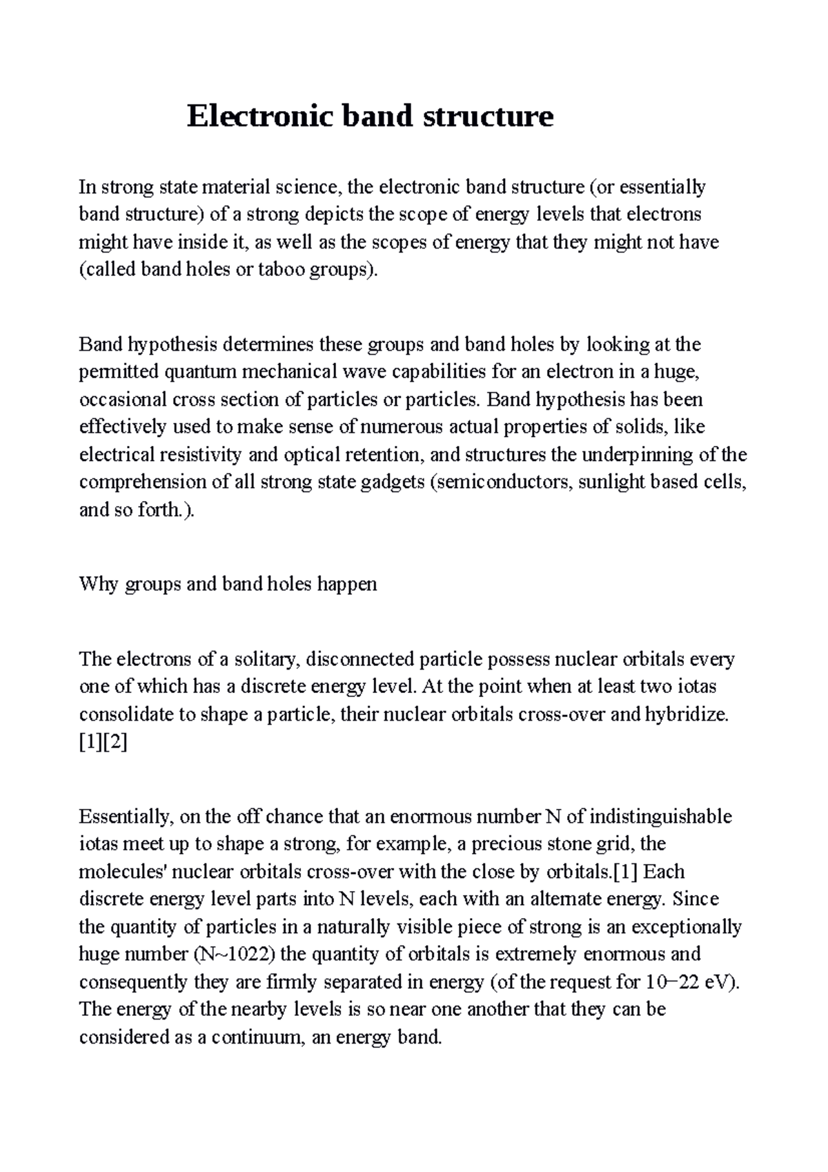 Electronic band structure - Band hypothesis determines these groups and ...