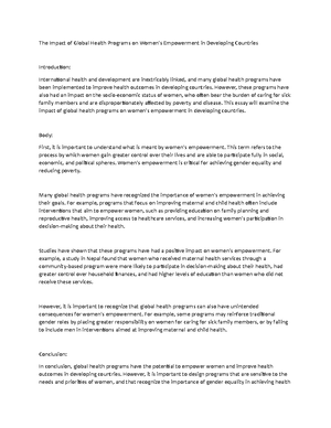 The Intersection of International Health and Development - This essay ...