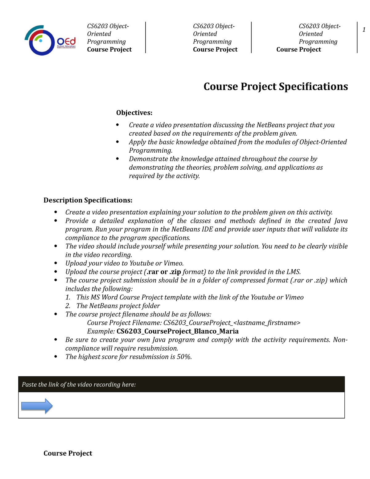 CS6203 OOP Course Project 07282022 - CS6203 Object- Oriented ...