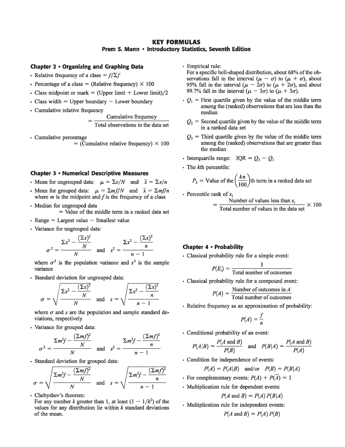 Stats Formula Nak Print - Statistic - Studocu