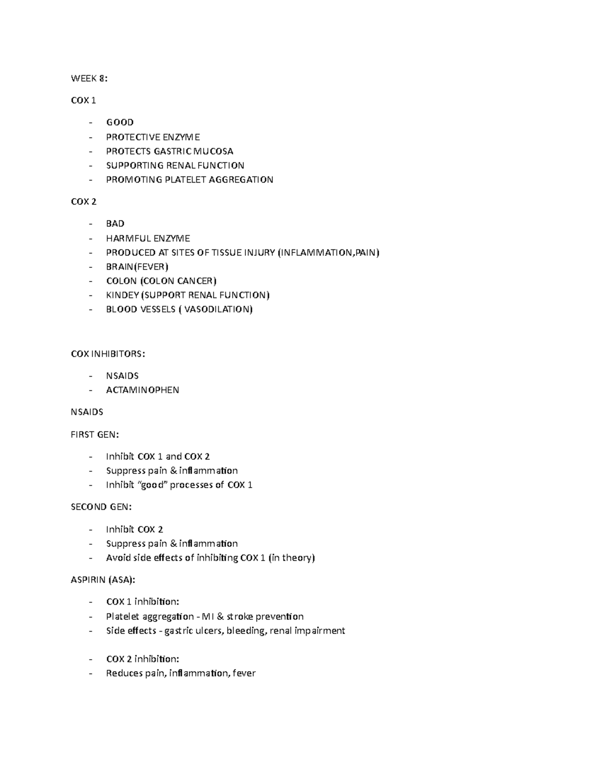 Nurs 2550 exam study notes week 8-12 - WEEK 8: COX 1 - GOOD ...