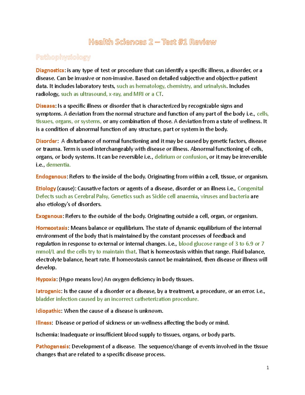 HS2-Test1-Review - All items from the 4 packages which are to be ...