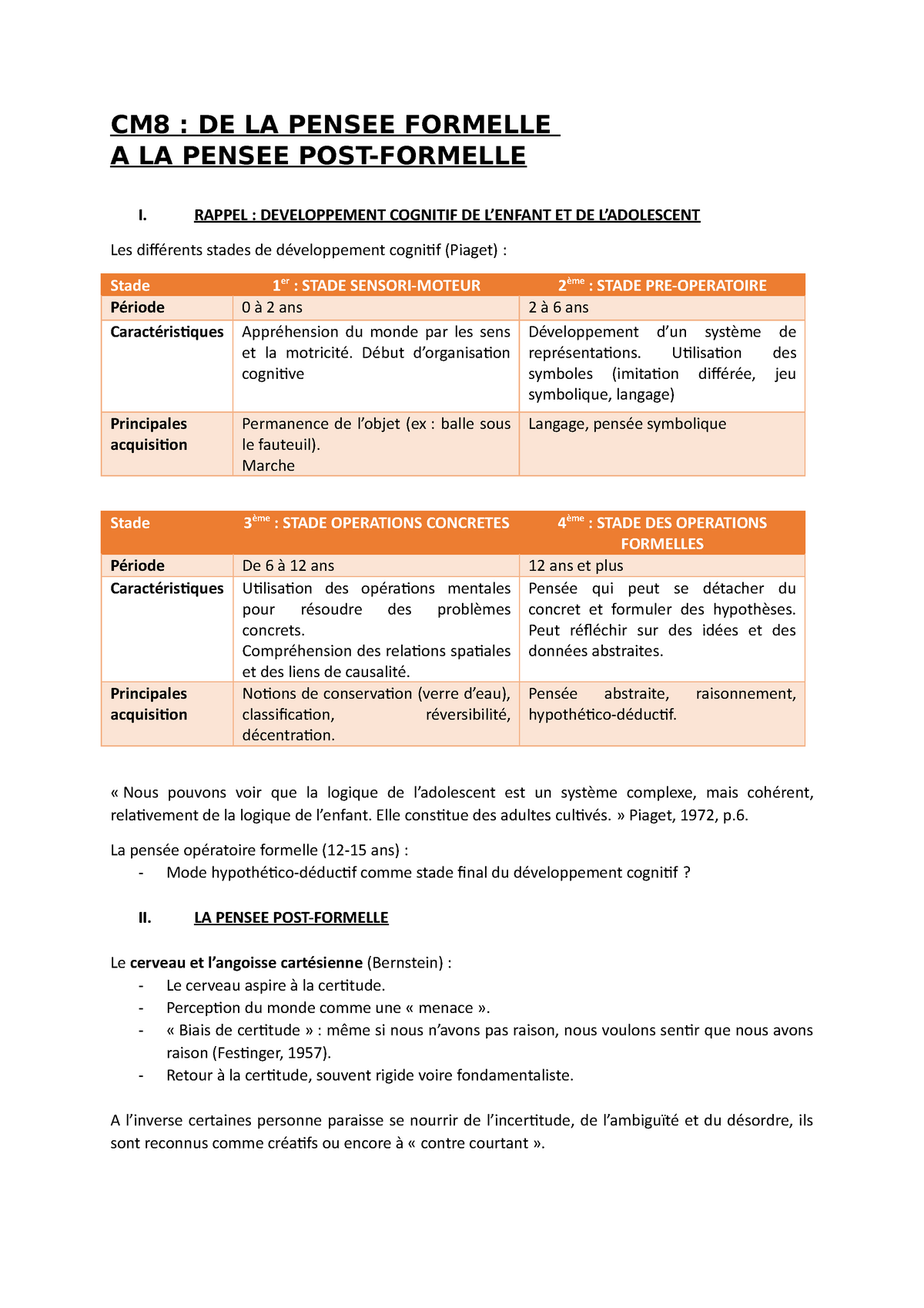 CM8 Notes de cours 8 CM8 DE LA PENSEE FORMELLE A LA PENSEE