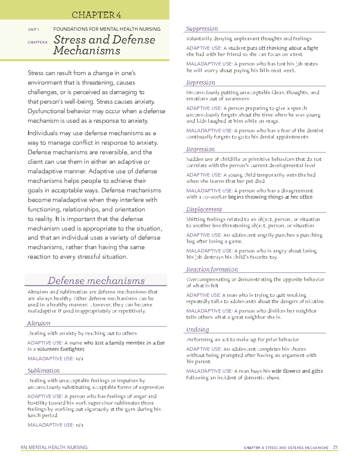 Stress and Coping - Notes - RN MENTAL HEALTH NURSING CHAPTER 4 StreSS ...