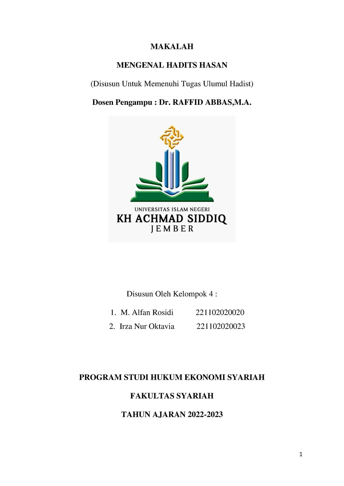 Makalah Ulumul Hadits Kel.7 Hdits Hasan - MAKALAH MENGENAL HADITS HASAN ...