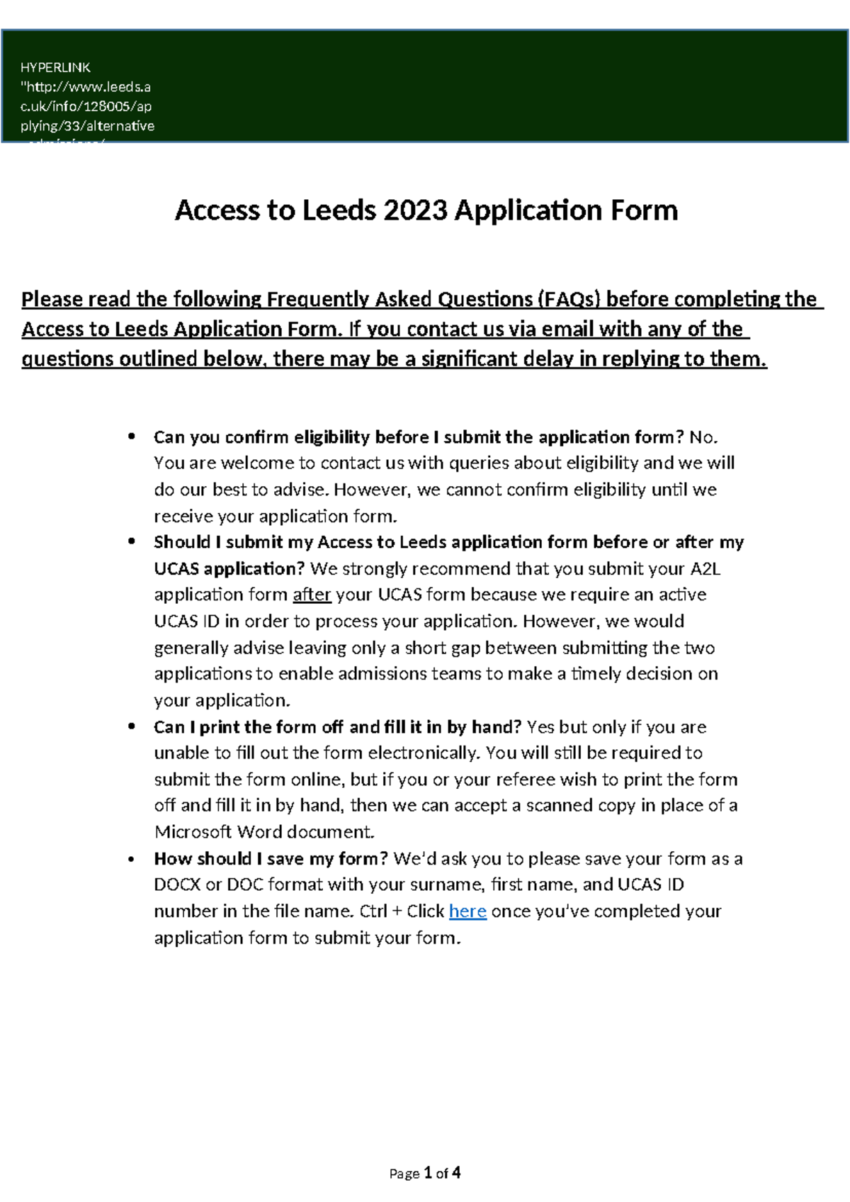 A2L Application Form 2023 - Access to Leeds 2023 Application Form ...