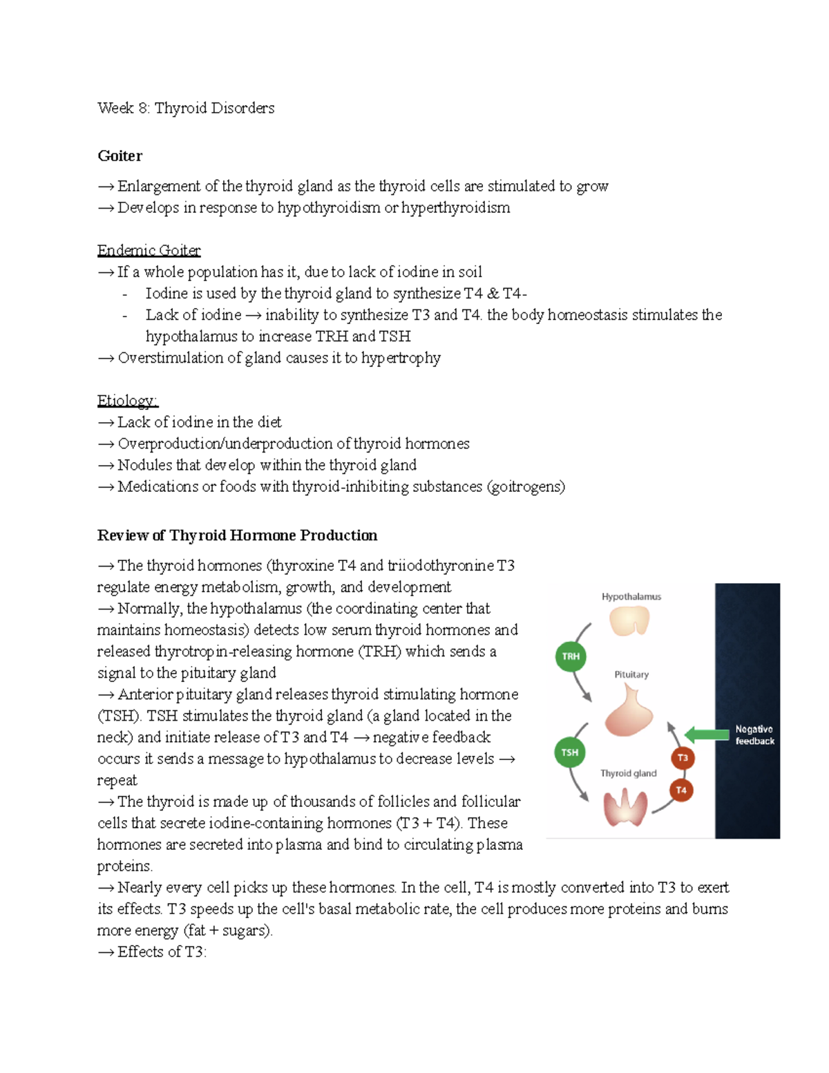 Week 8 Thyroid Disorders - Week 8: Thyroid Disorders Goiter → ...