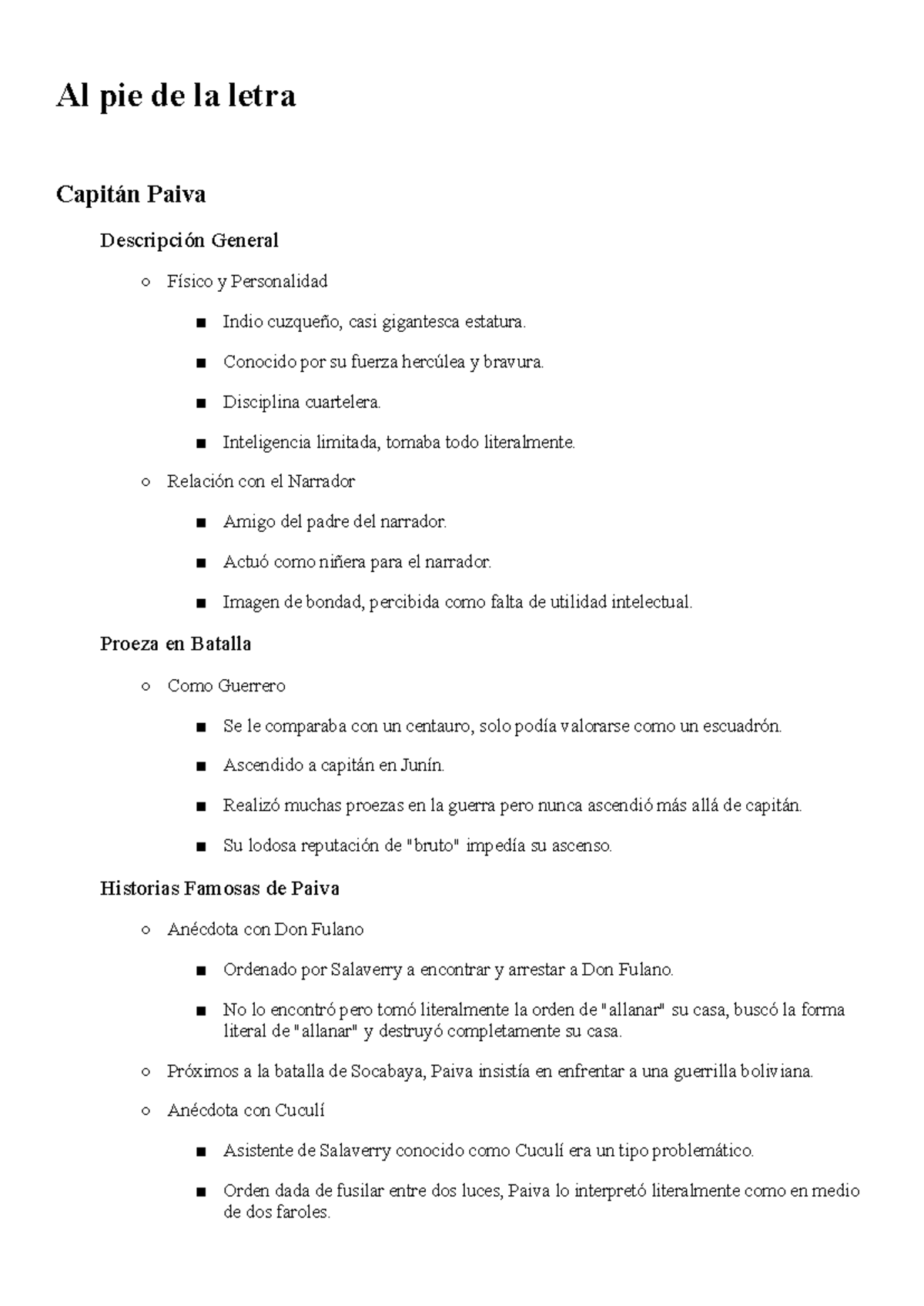 Tarea 1- estudio - Al pie de la letra Capitán Paiva Descripción General ...