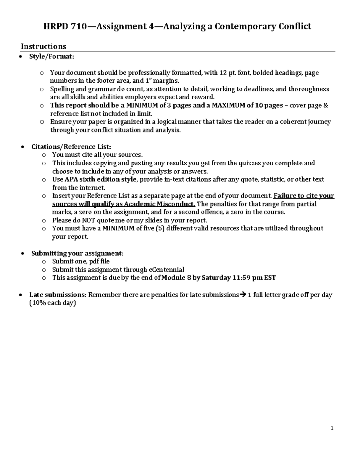 HRPD 710 -Assignment 4 - Analyzing a Contemporary Conflict ...