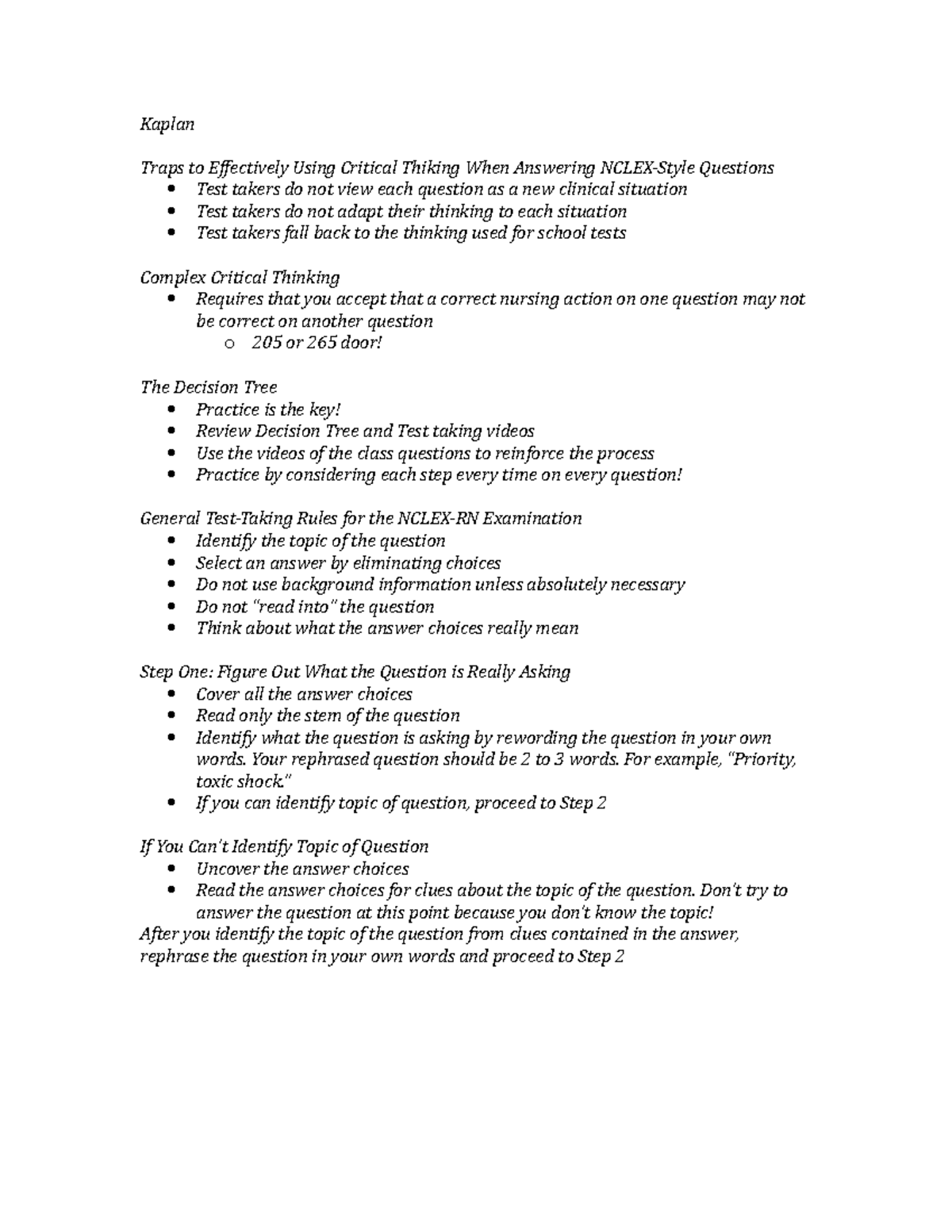Kaplan - Kapplan Notes - Kaplan Traps to Effectively Using Critical ...