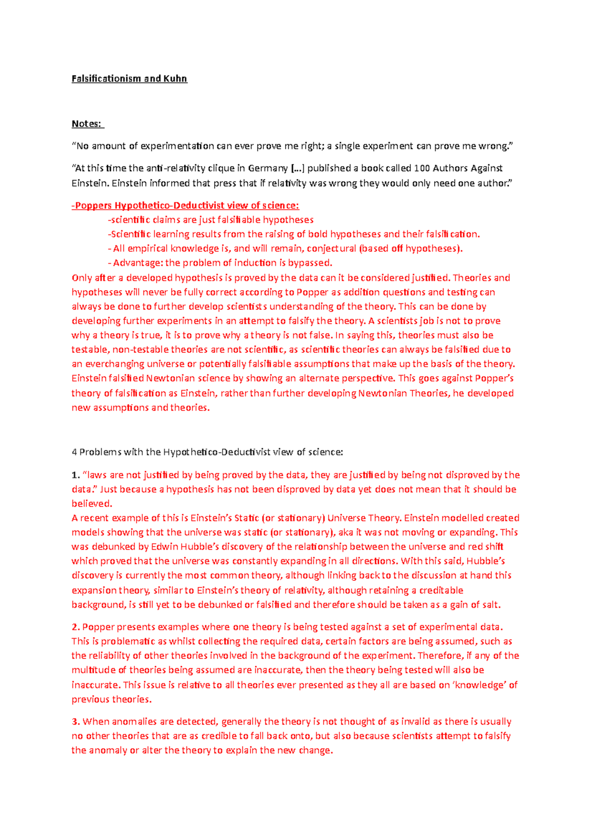 Falsificationism and Kuhn Falsificationism and Kuhn Notes “No amount