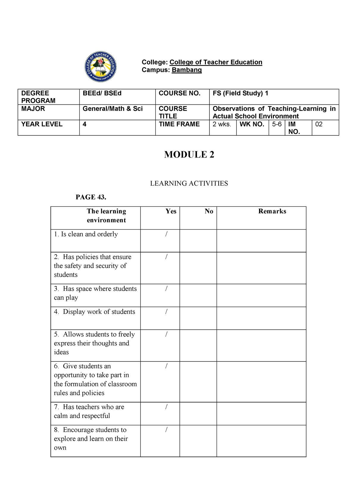 Module 2. Assessment In Learning 1 - MODULE 2 LEARNING ACTIVITIES PAGE ...