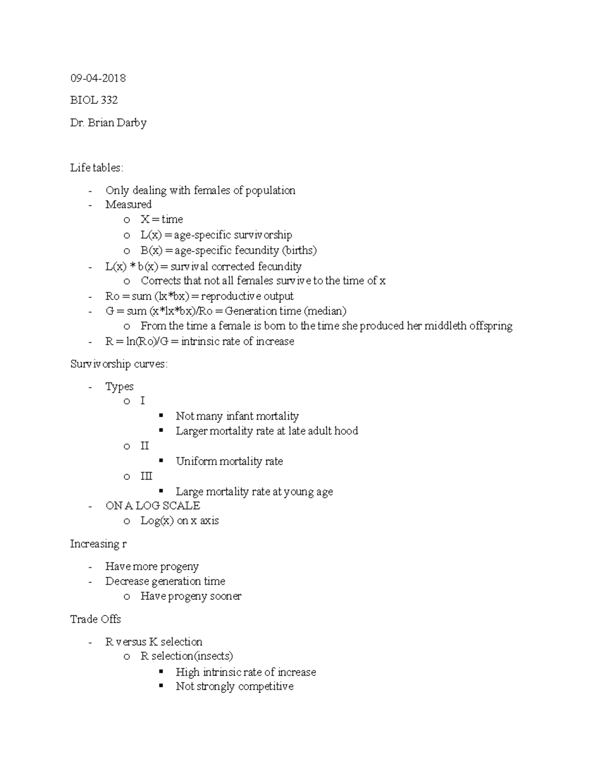 09-04-2018 Notes - Dr. Brian Darby - 09-04-2018 BIOL 332 Dr. Brian ...