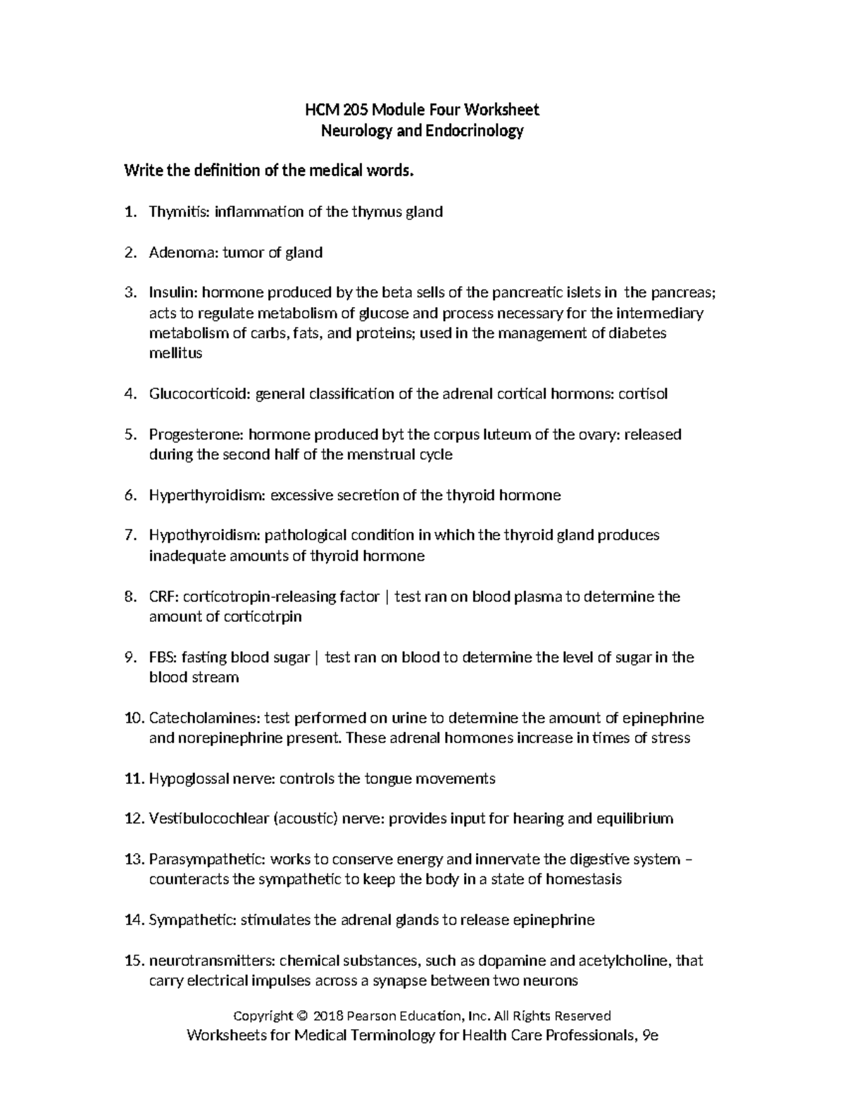 Hcm 205 Module Four Worksheet Hcm 205 Module Four Worksheet Neurology And Endocrinology Write 0434