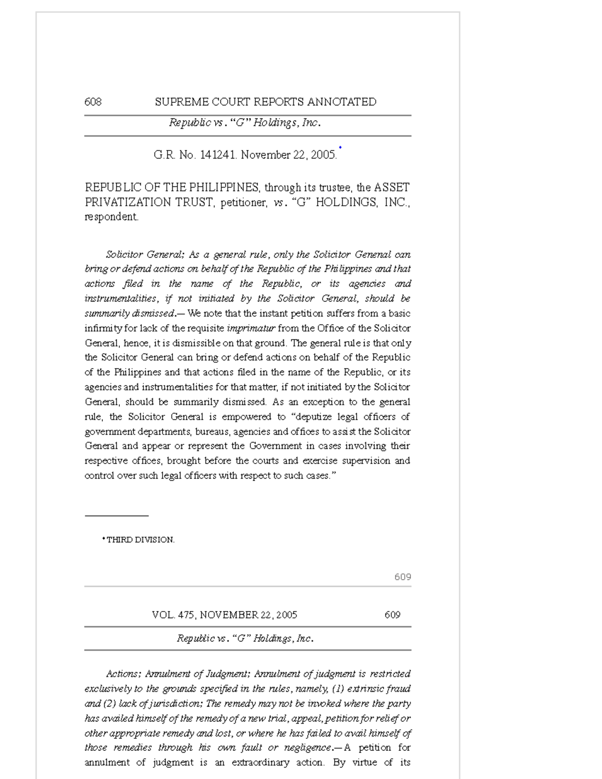 27. Republic vs. G Holdings Inc. 295 scra 589 608 SUPREME COURT