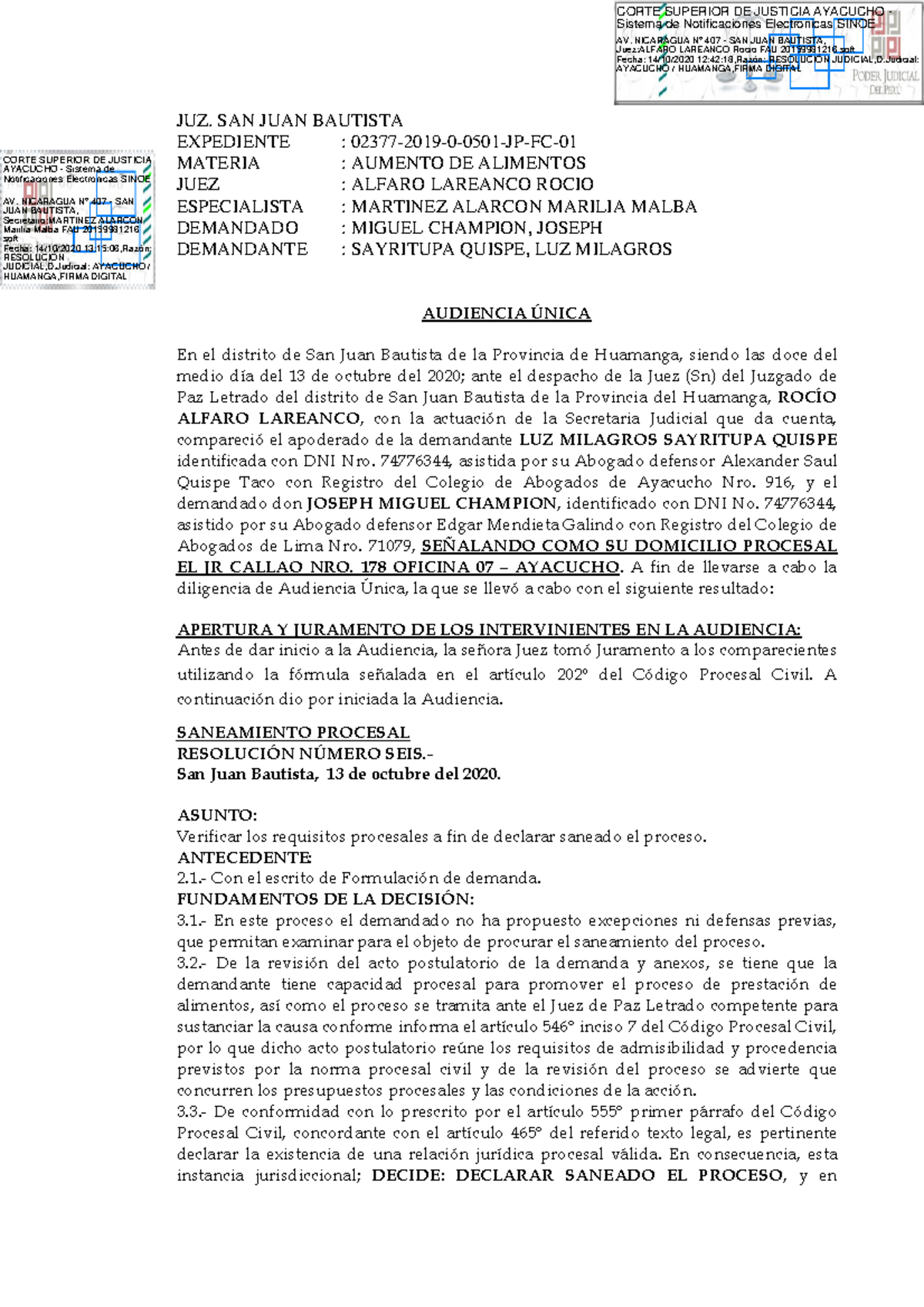Sentencia Aumento DE Alimentos JUZ. SAN JUAN BAUTISTA EXPEDIENTE