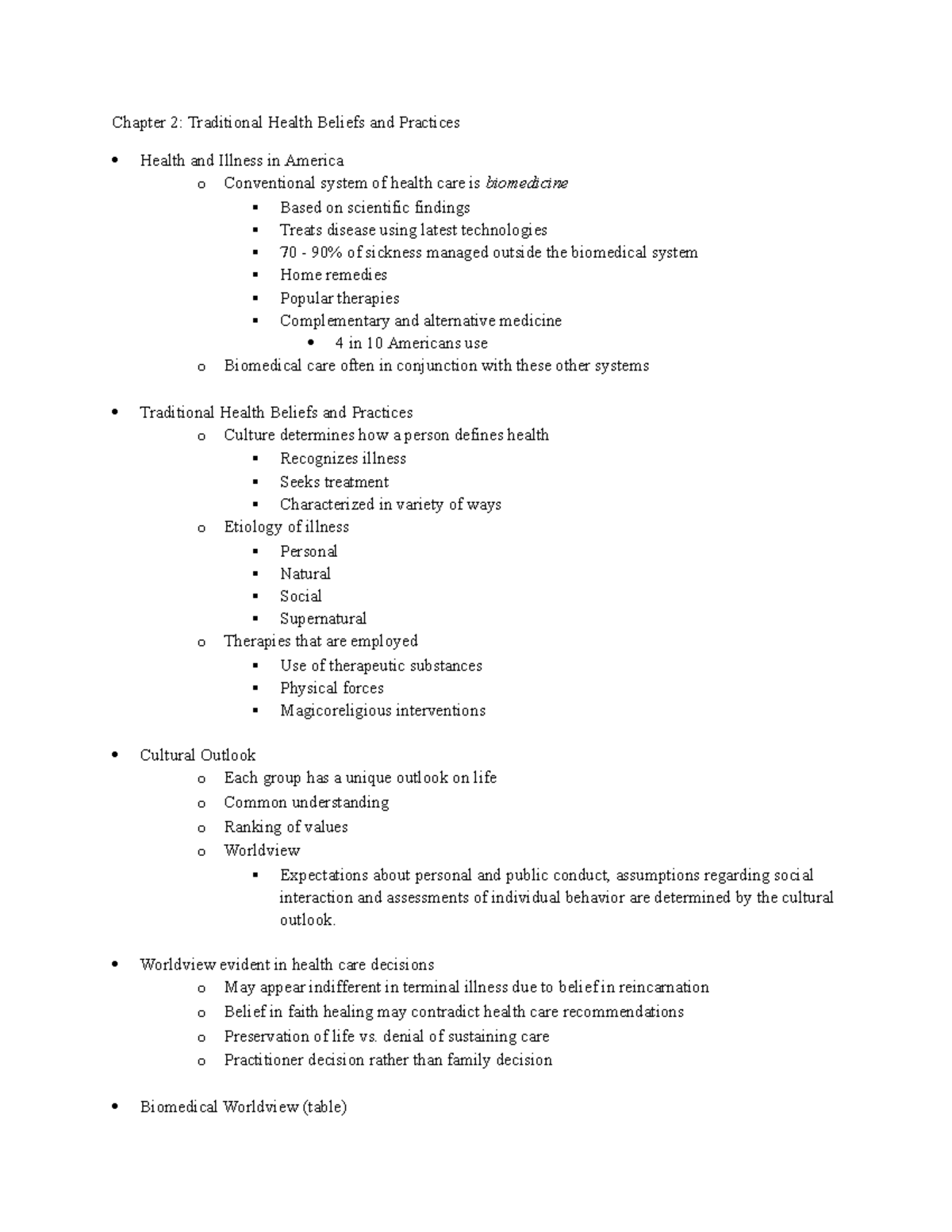Lecture Chapter 2 Traditional Health Beliefs Chapter 2 Traditional
