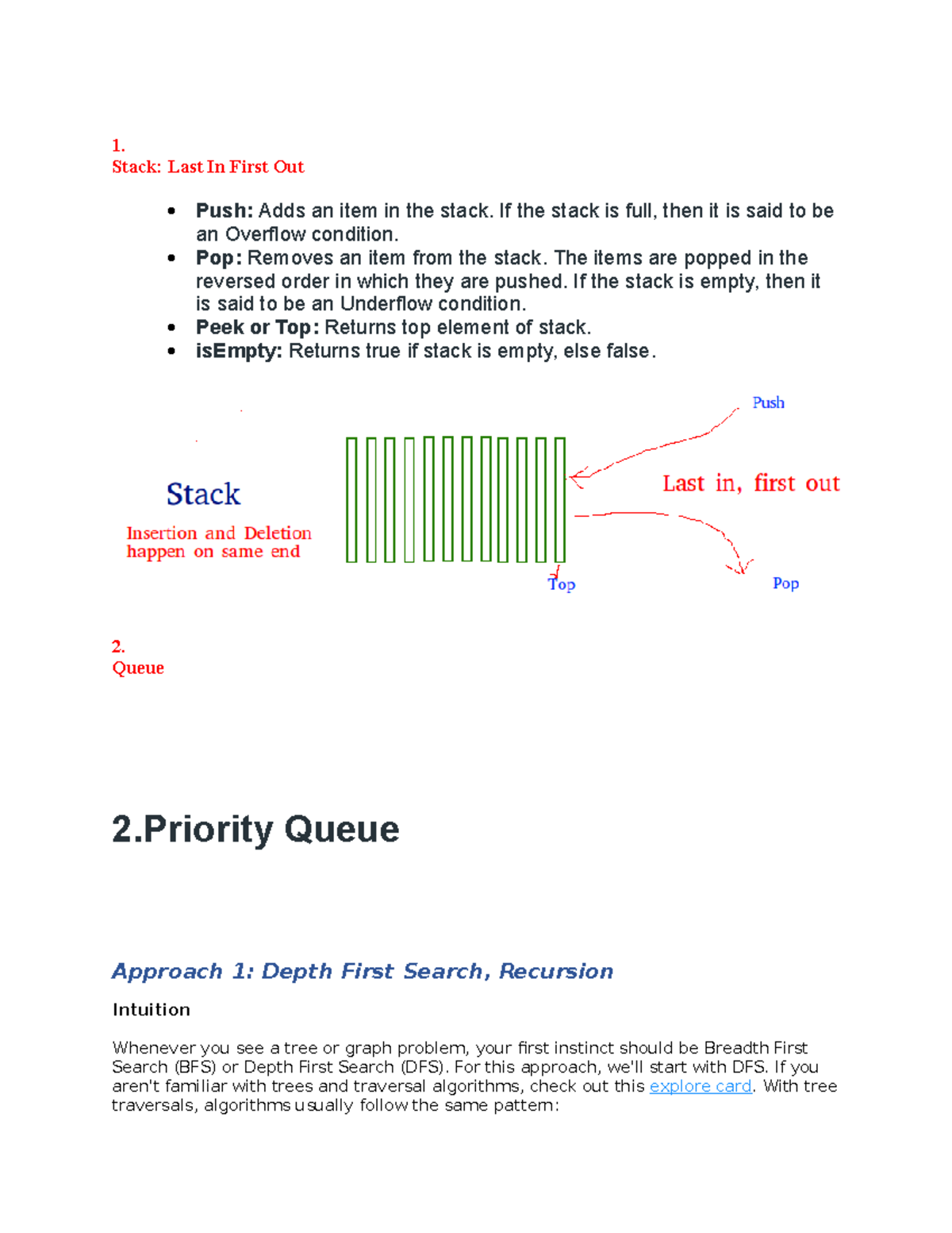 Data Structures - Lecture notes 1 - 1. Stack: Last In First Out Push ...
