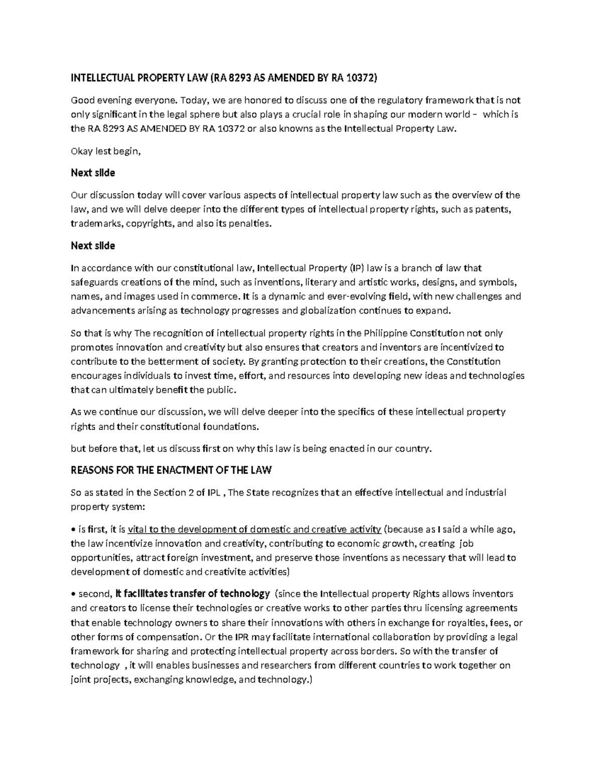 Intellectual Property LAW - INTELLECTUAL PROPERTY LAW (RA 8293 AS ...