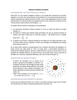 Modelo atómico de Bohr Quimica - MODELO ATÓMICO DE BOHR ANTECEDENTES Y  ESTUDIOS PREVIOS AL MODELO - Studocu