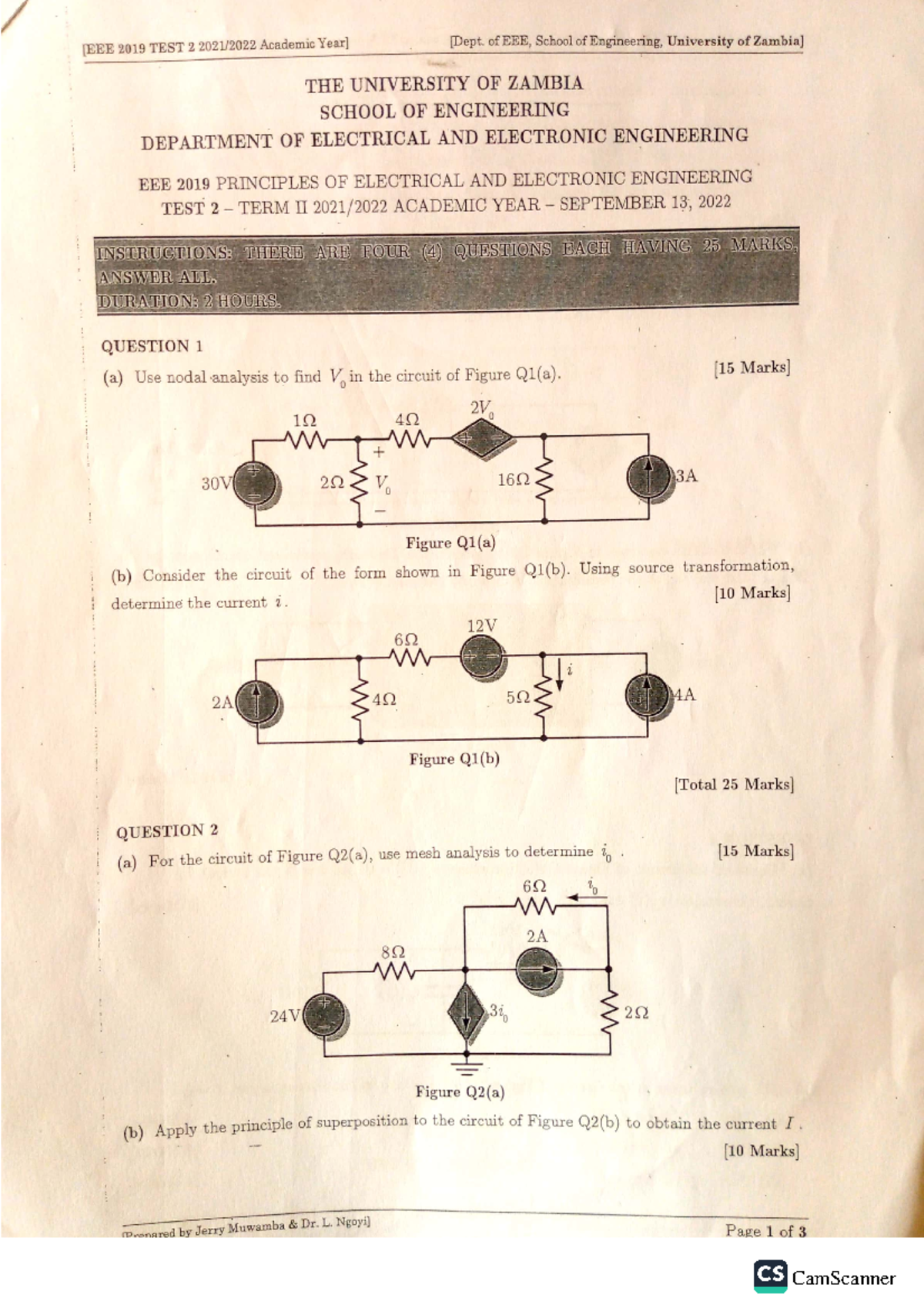 EEE2019 Test II, 2022 - Under electrical engineering - 2019 TEST 2 ...