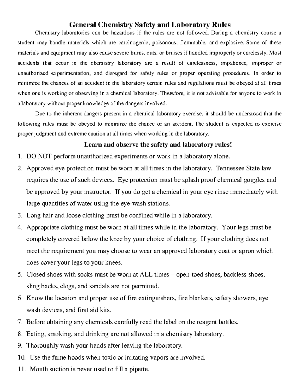 Lab Safety Pledge - Bvavavava - Chemistry laboratories can be hazardous ...