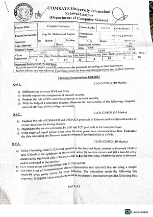 CN - Mid Term - CSC340 - 2024 - COMSATS University Islamabad Sahiwal ...