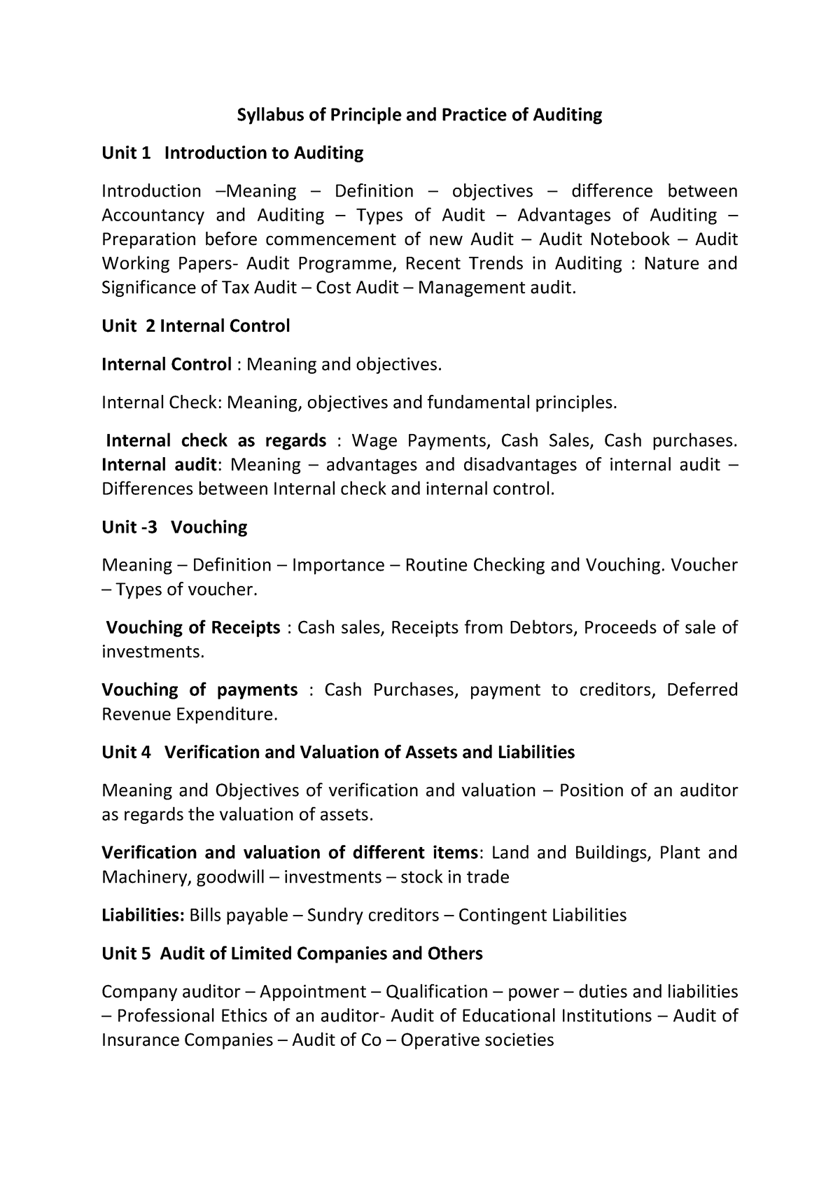 Auditing First Chapter - Syllabus Of Principle And Practice Of Auditing ...