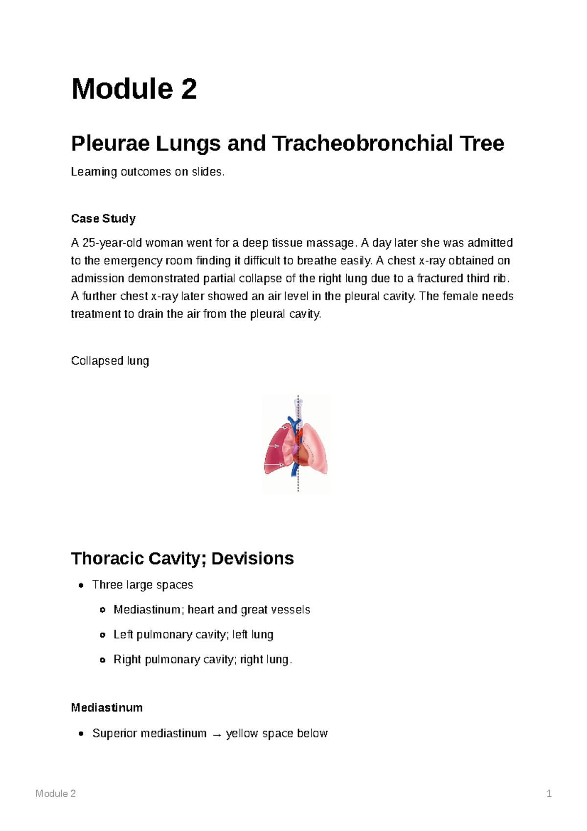 Tracheobronchial tree notes Module 2 Pleurae Lungs and