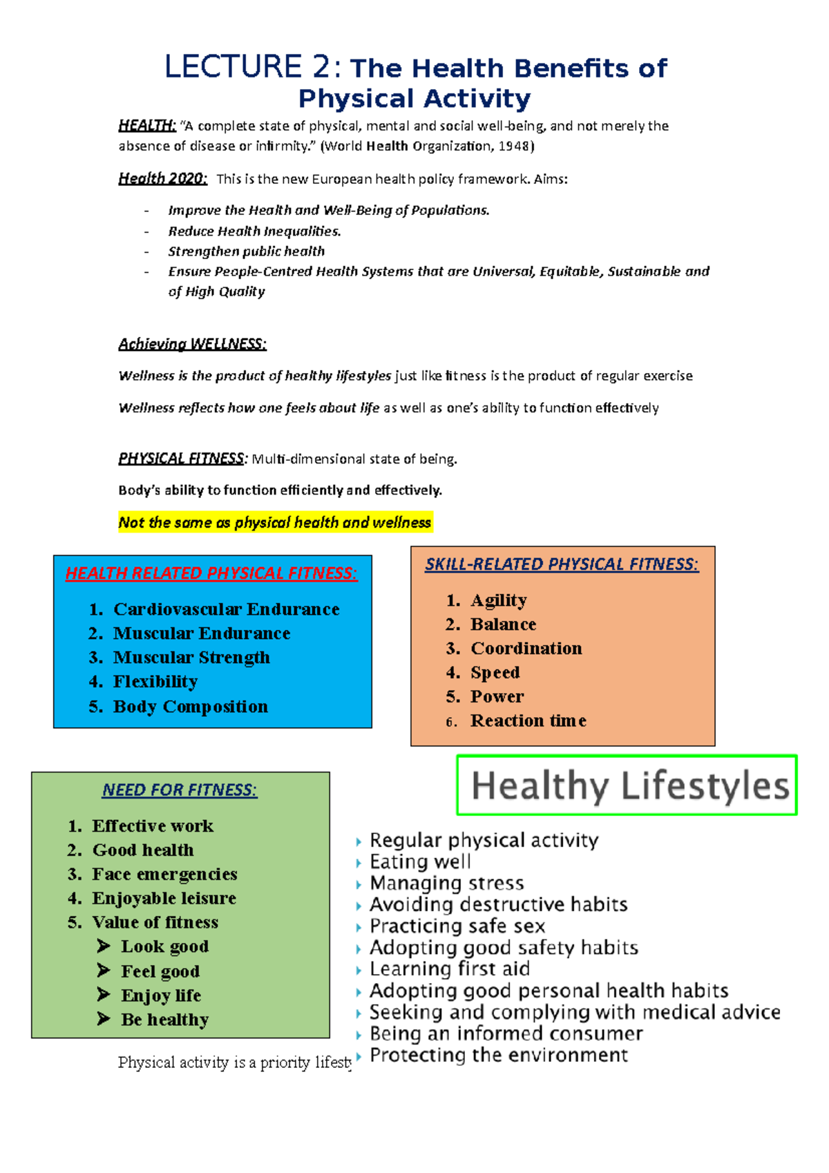 Lecture 2 Summary Notes- The Health Benefits of Physical Activity ...
