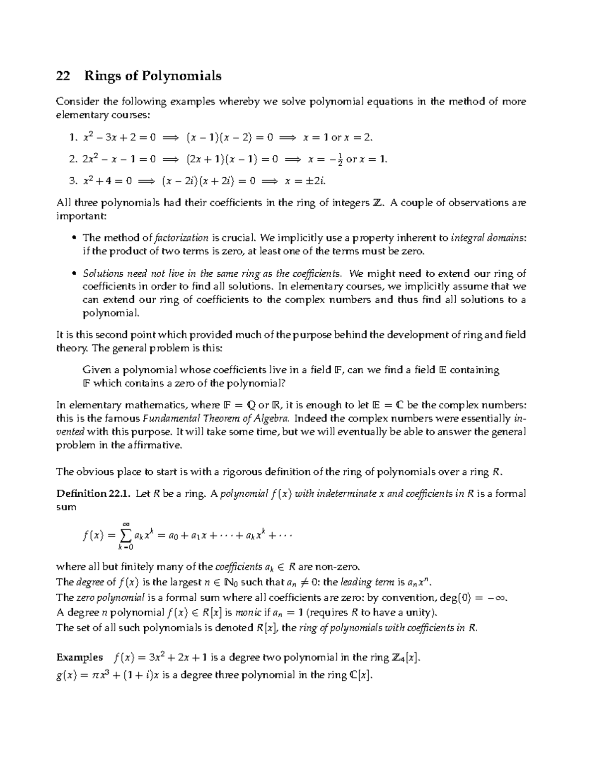 2poly - Notes - 22 Rings of Polynomials Consider the following examples ...