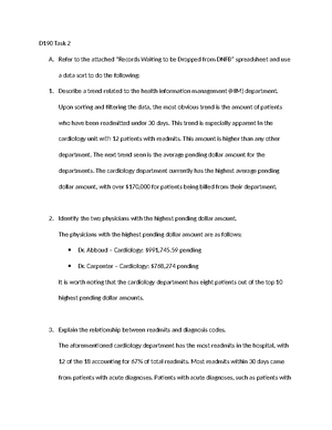 D190 TASK 2 revised - TASK 2 D190 PASSED - Introduction to Healthcare ...