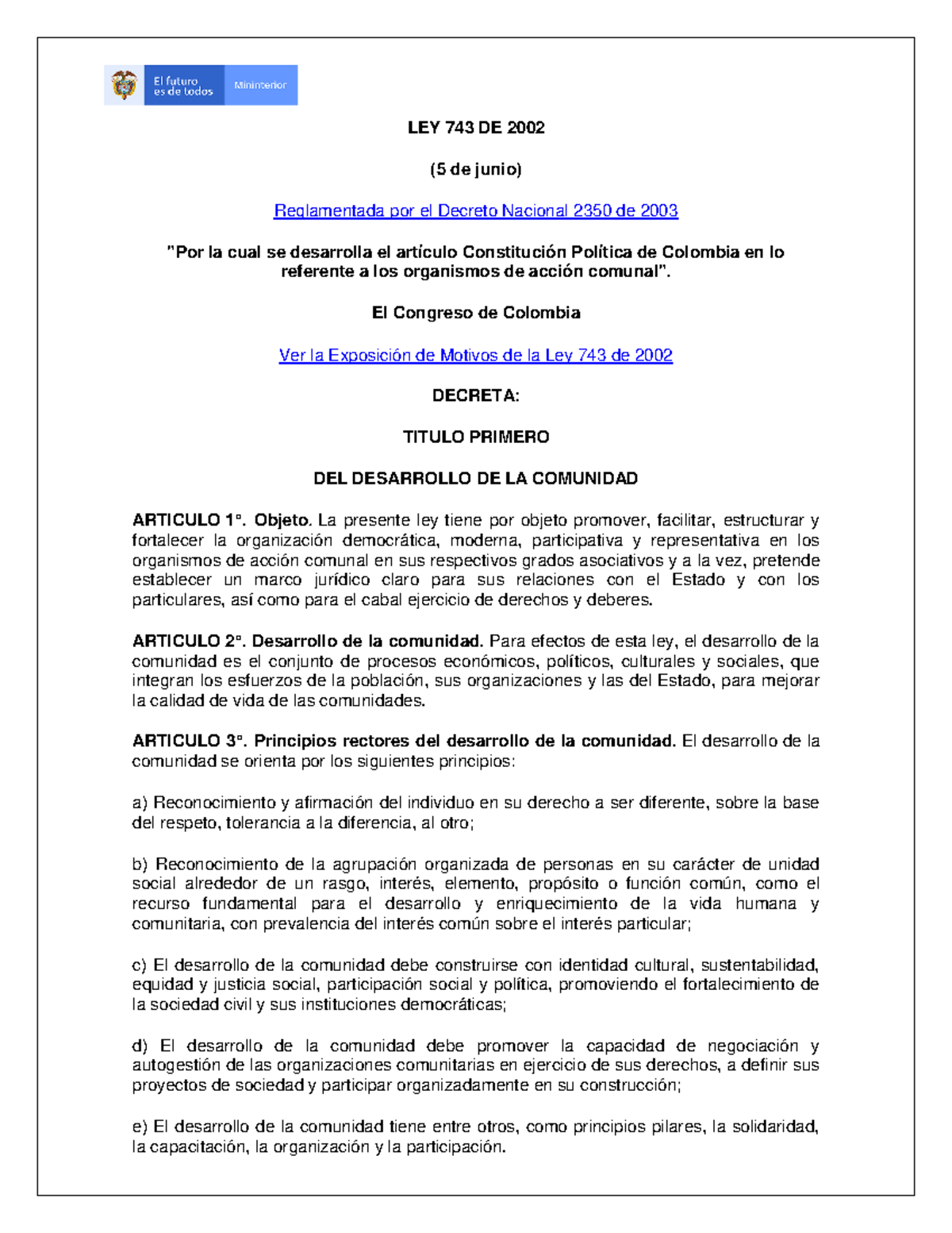 LEY 743 DE 2002 - Leyes Colombianas - LEY 743 DE 2002 (5 De Junio ...