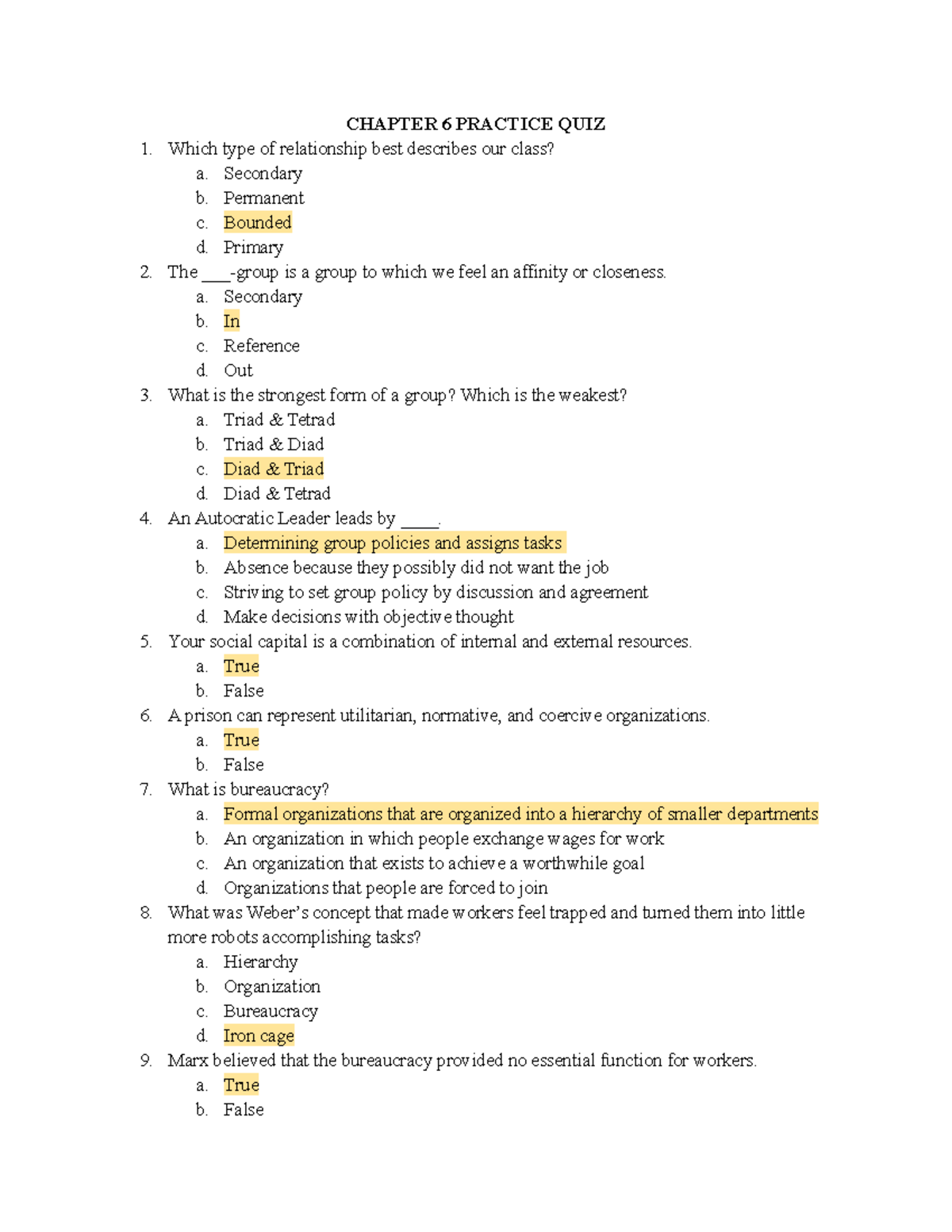 Chapter 6 Practice QUIZ - CHAPTER 6 PRACTICE QUIZ Which Type Of ...