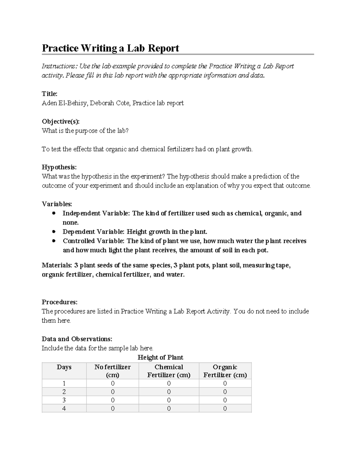 1 01 Exploring Life - hujo jij - Practice Writing a Lab Report ...