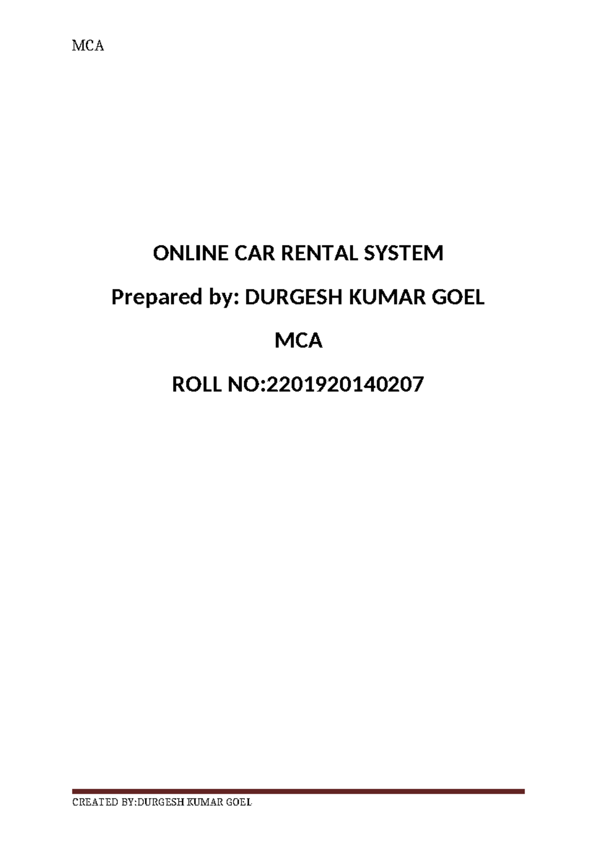 256774833 Synopsisfor Online Car Rental System - ONLINE CAR RENTAL ...