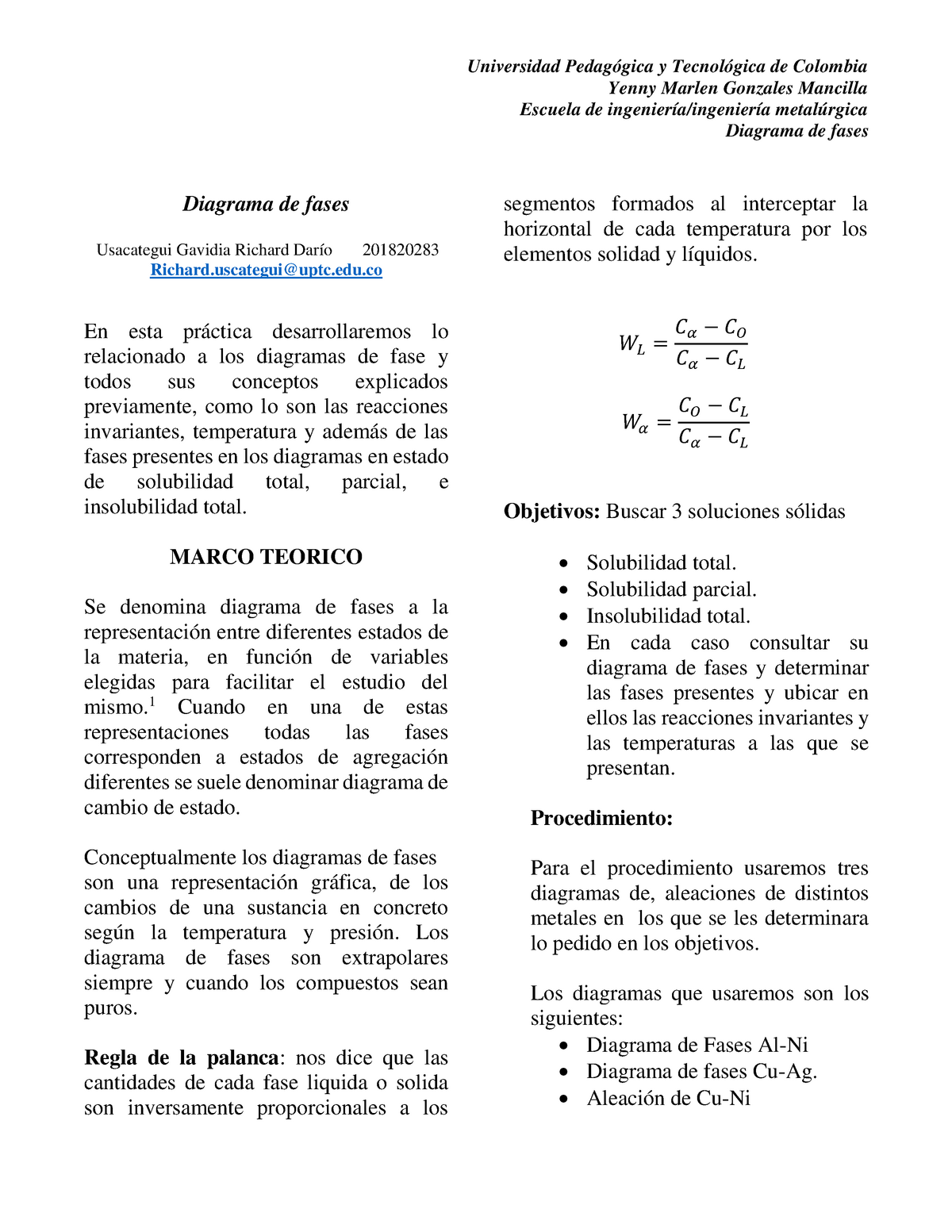 determinación de del diagrama de fases hierro carbono - Yenny Marlen  Gonzales Mancilla Escuela de - Studocu