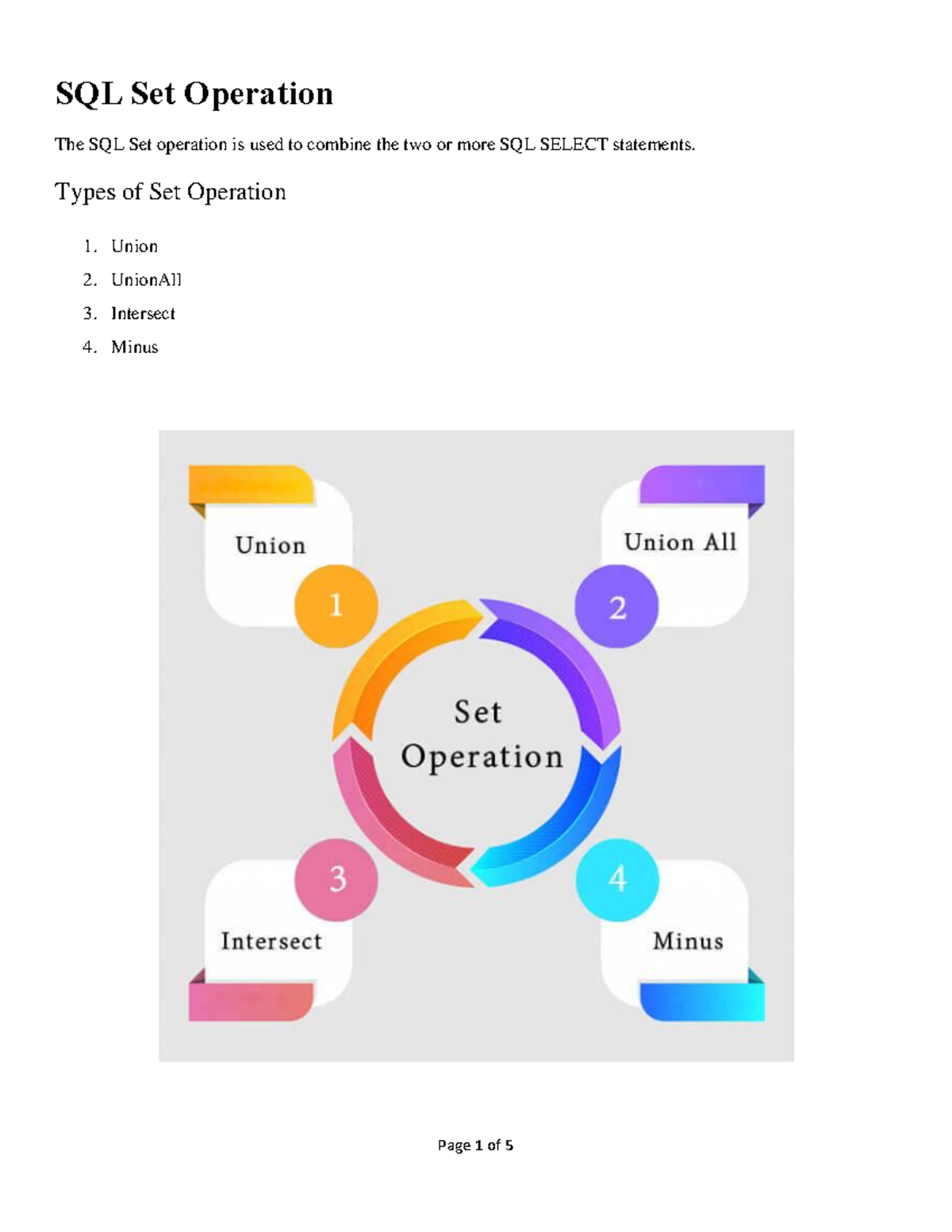 Set Operations - Summary Discrete mathematics - SQL Set Operation The ...