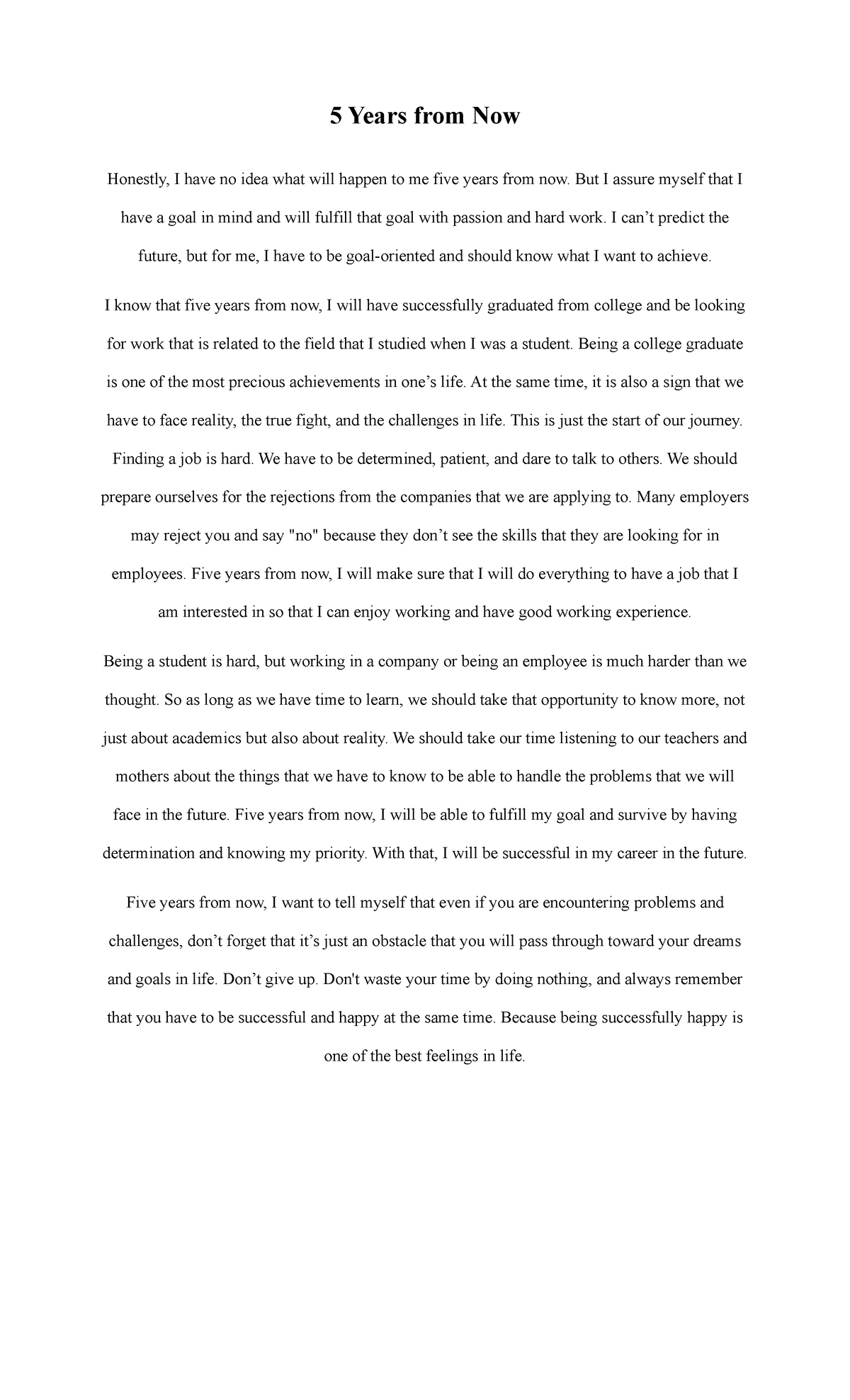 essay about me after 5 years